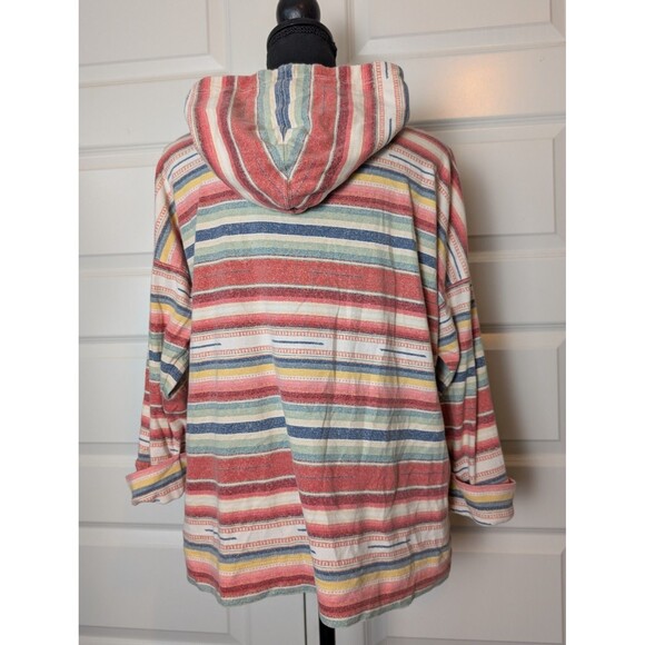Lauren Ralph Lauren Hoodie Henley Top Size L Striped Southwestern Colorful - Picture 2 of 12